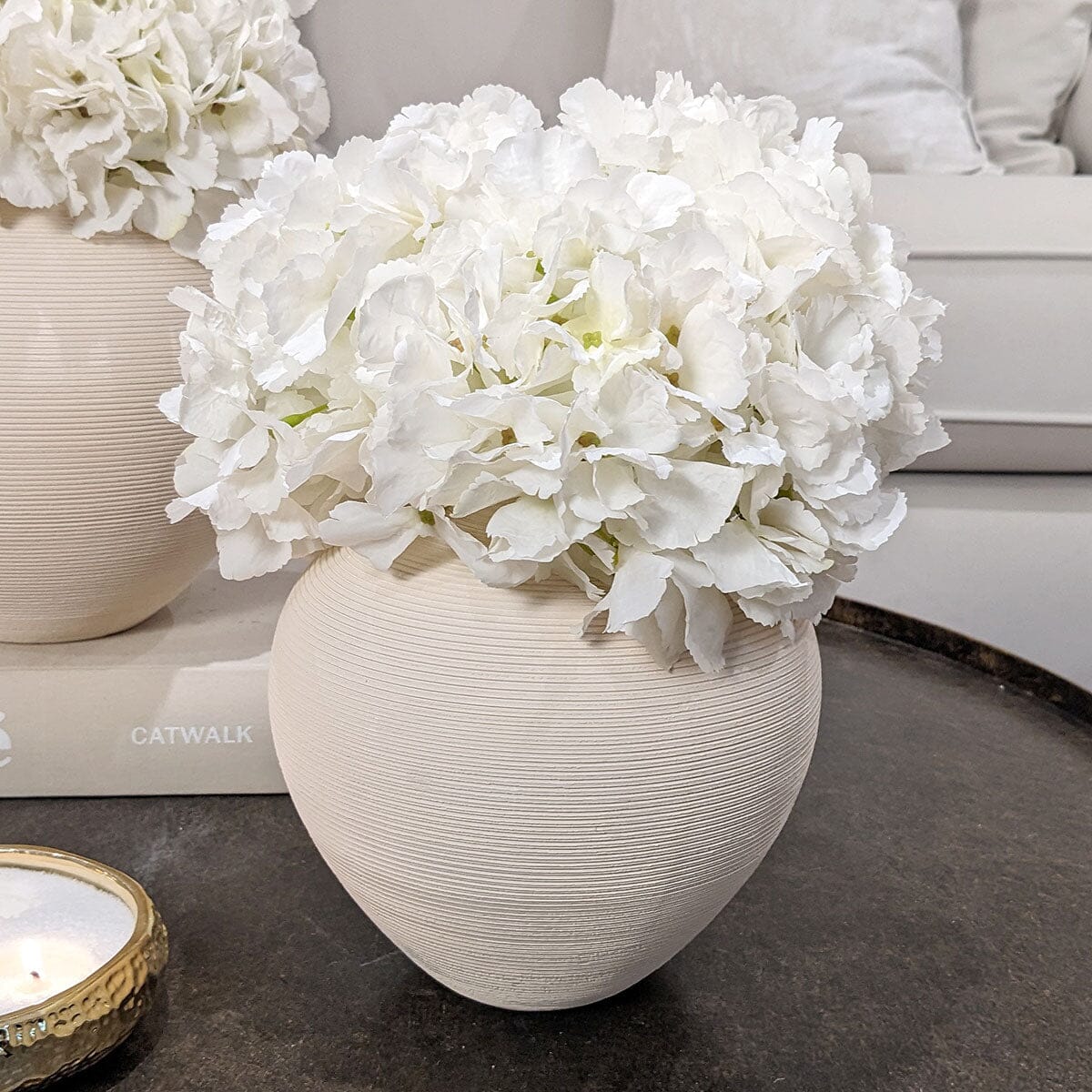 Solis Medium Rounded Stone Ceramic Neutral Vase - Image 3