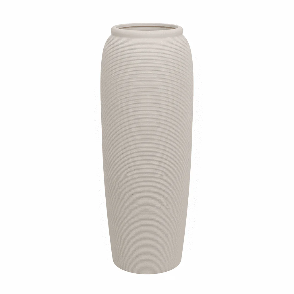 Solis Large Floor Standing Stone Ceramic Neutral Vase - Image 4