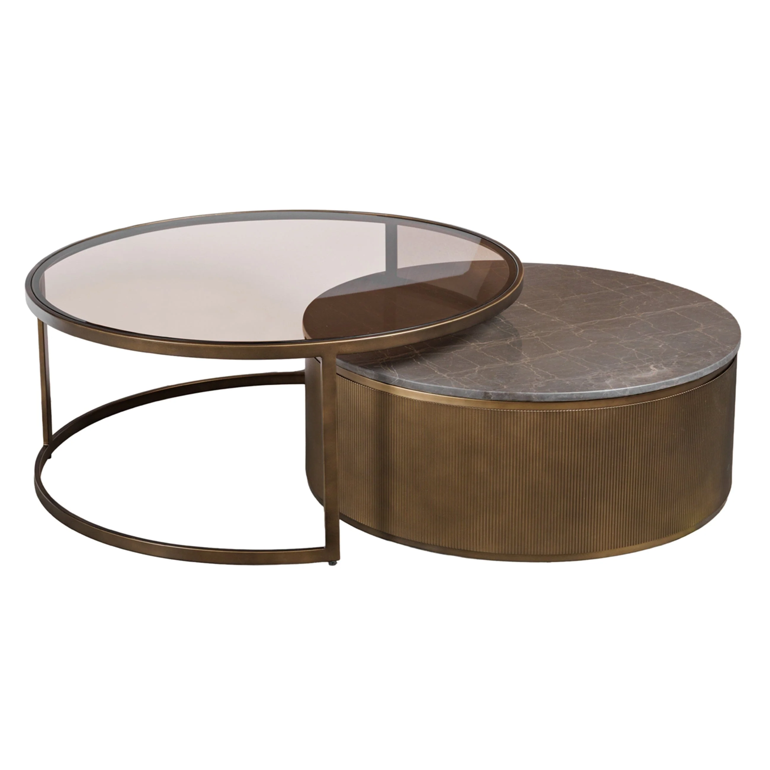 Sovana Antique Brass Nesting Coffee Tables with Grey Marble and Glass Top - Image 2
