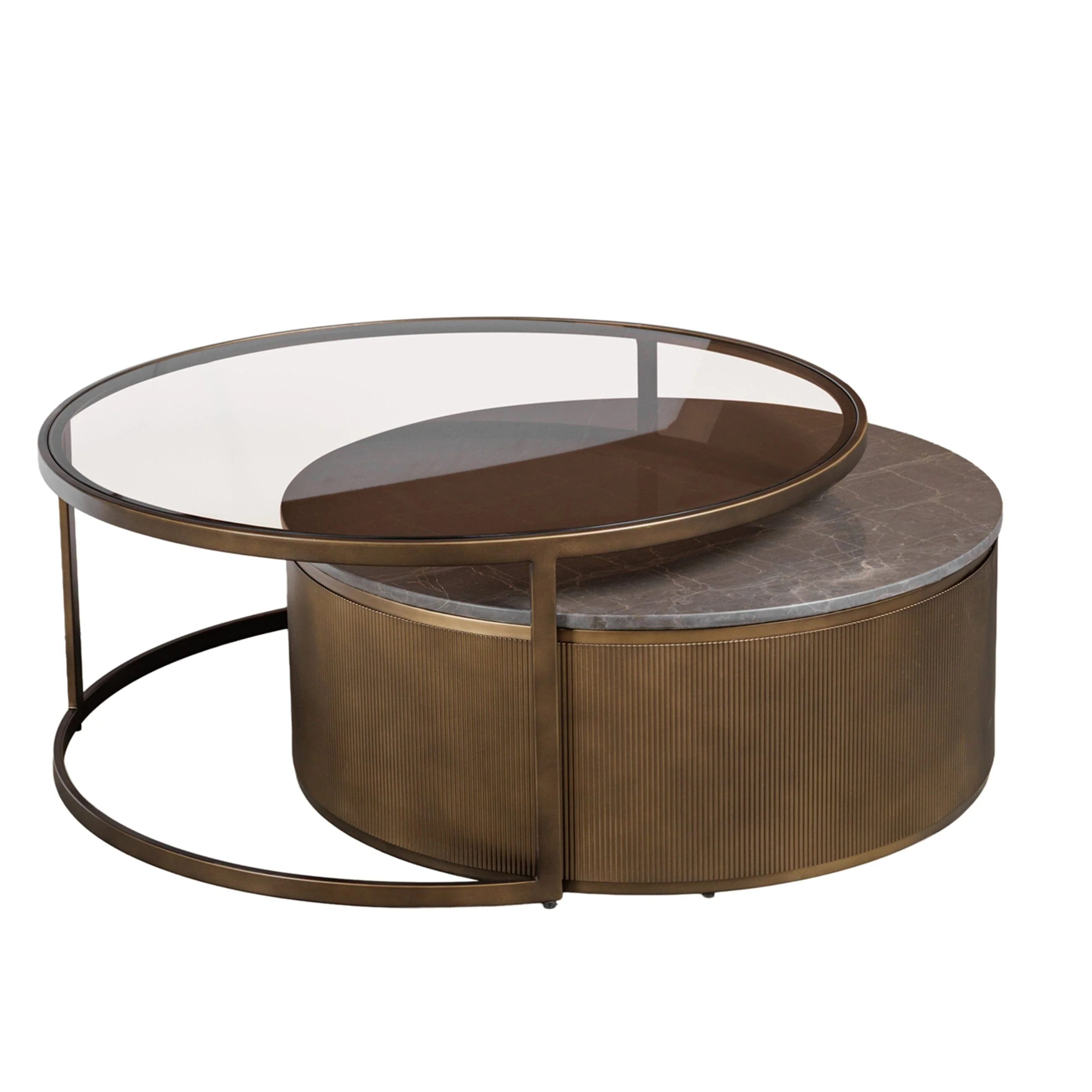 Sovana Antique Brass Nesting Coffee Tables with Grey Marble and Glass Top - Image 3