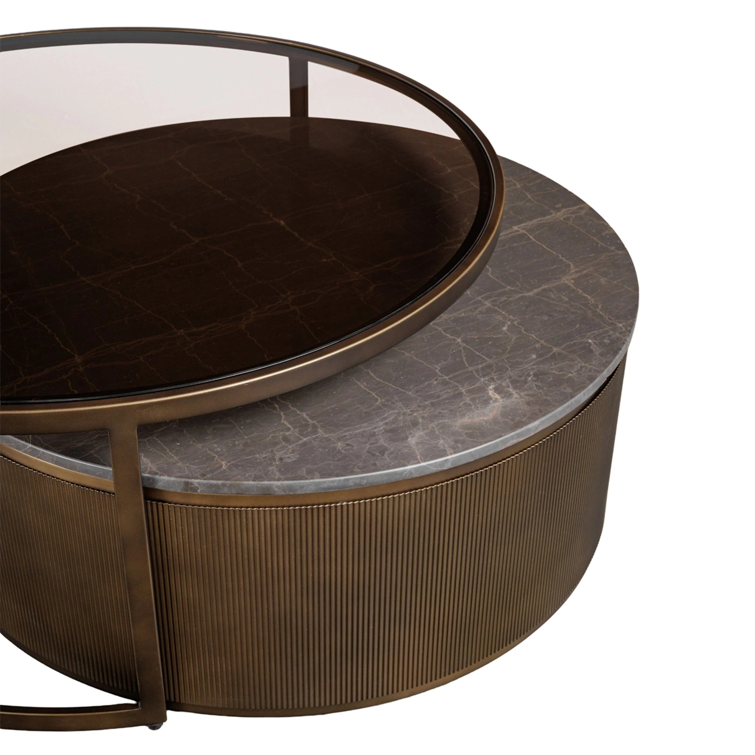 Sovana Antique Brass Nesting Coffee Tables with Grey Marble and Glass Top - Image 4