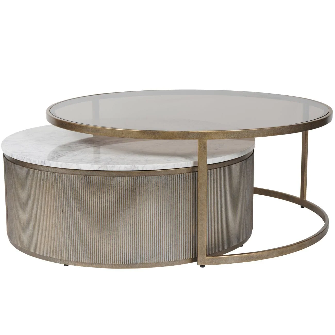 Sovana Antique Brass Nesting Coffee Tables with Marble and Glass Top - Image 3