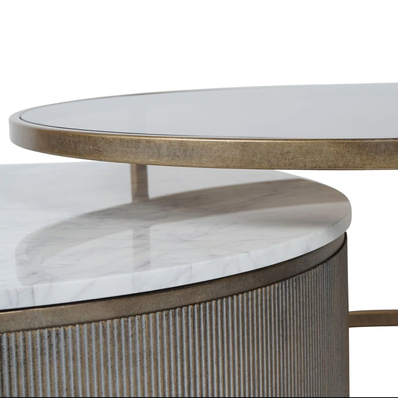 Sovana Antique Brass Nesting Coffee Tables with Marble and Glass Top - Image 4