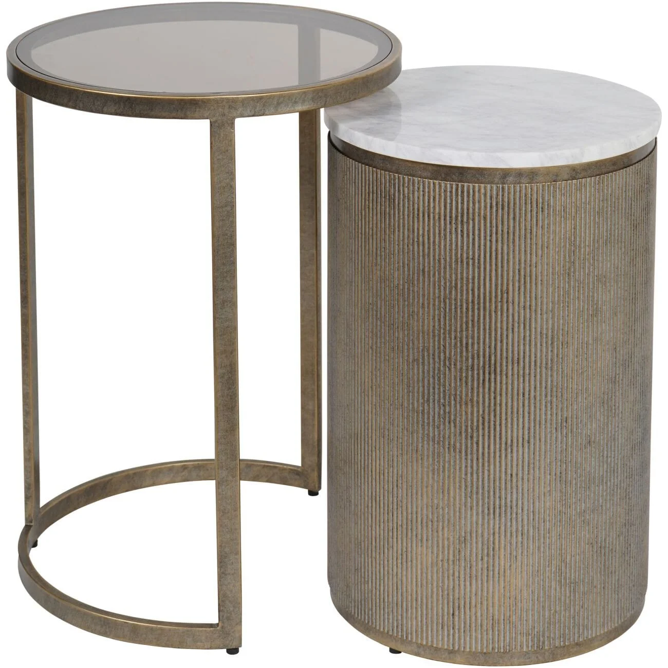 Sovana Antique Brass Nesting Side Tables with Marble and Glass Top - Image 3