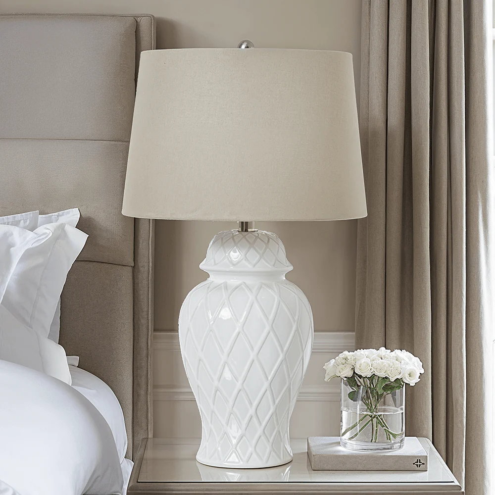 Stratford Ceramic Ginger Jar Lamp with Neutral Linen Shade - Image 3