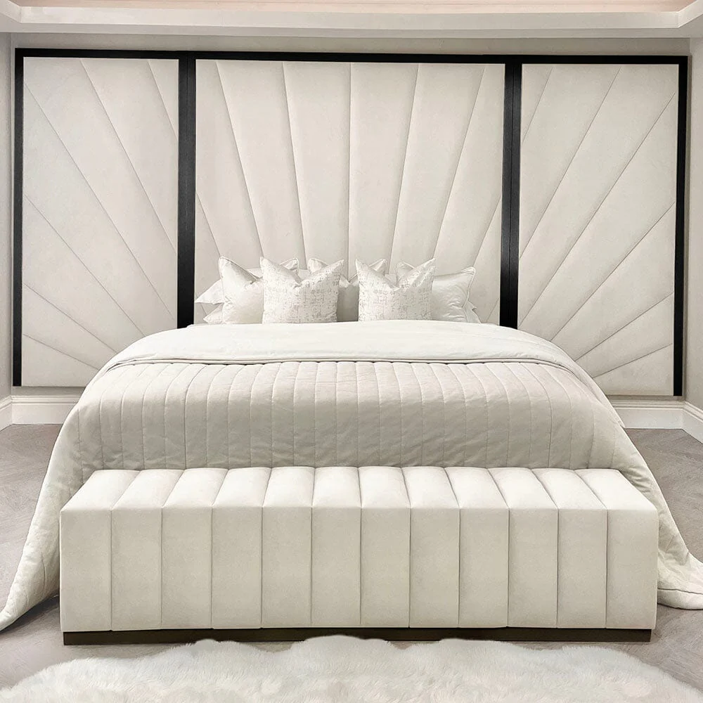 Sunburst Cream Velvet & Black Luxury Headboard with Wings