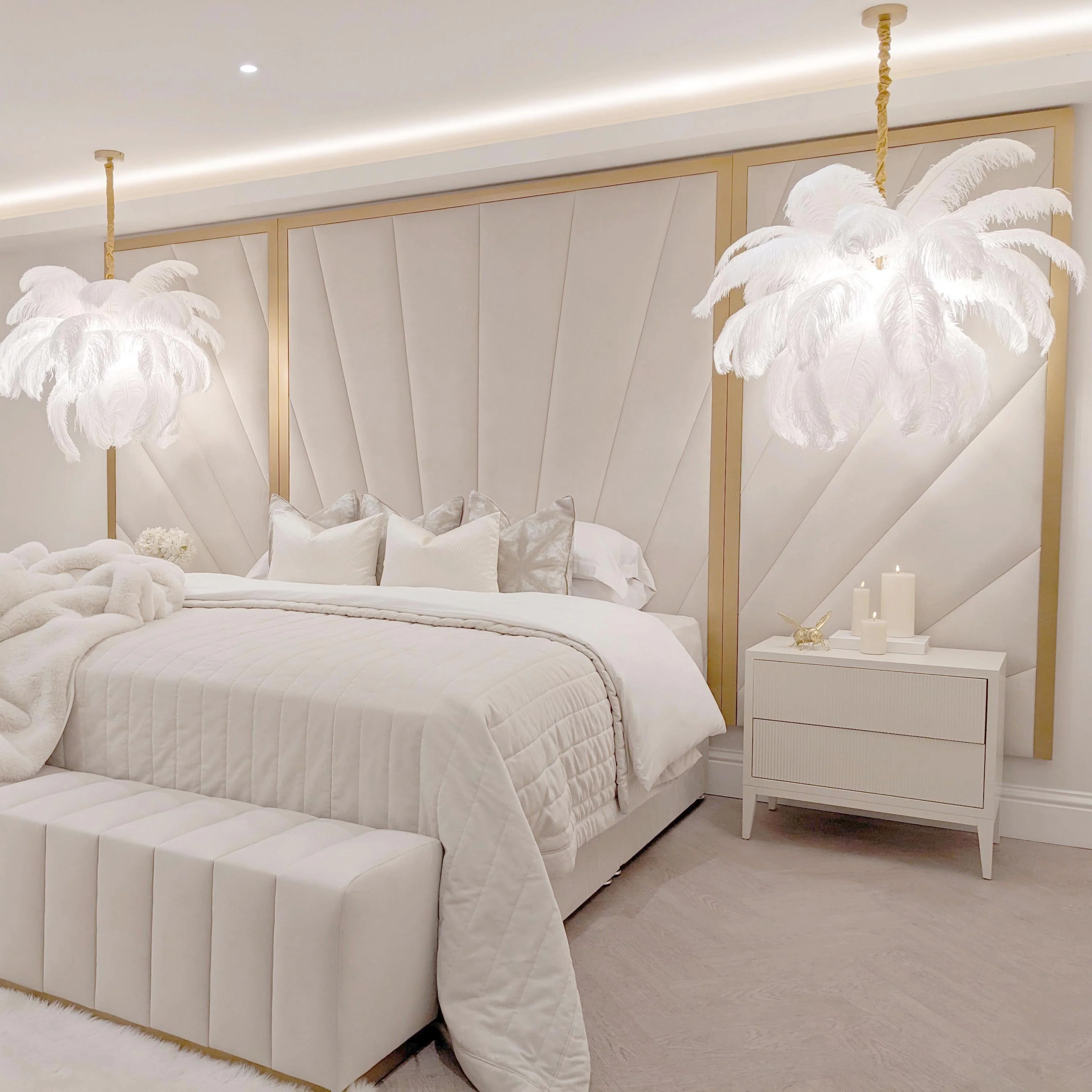 Sunburst Cream Velvet & Gold Luxury Wall Mounted Headboard with Wings