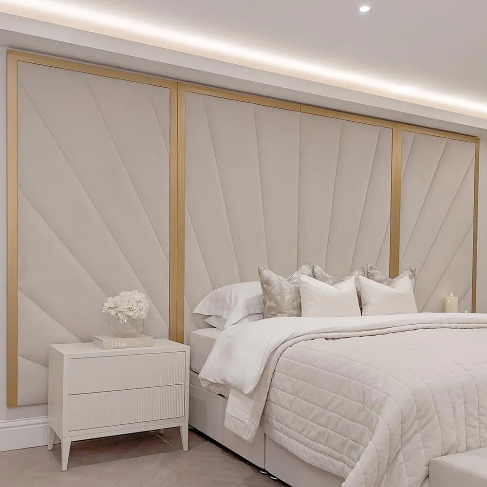 Sunburst Cream Velvet & Gold Luxury Wall Mounted Headboard with Wings - Image 2