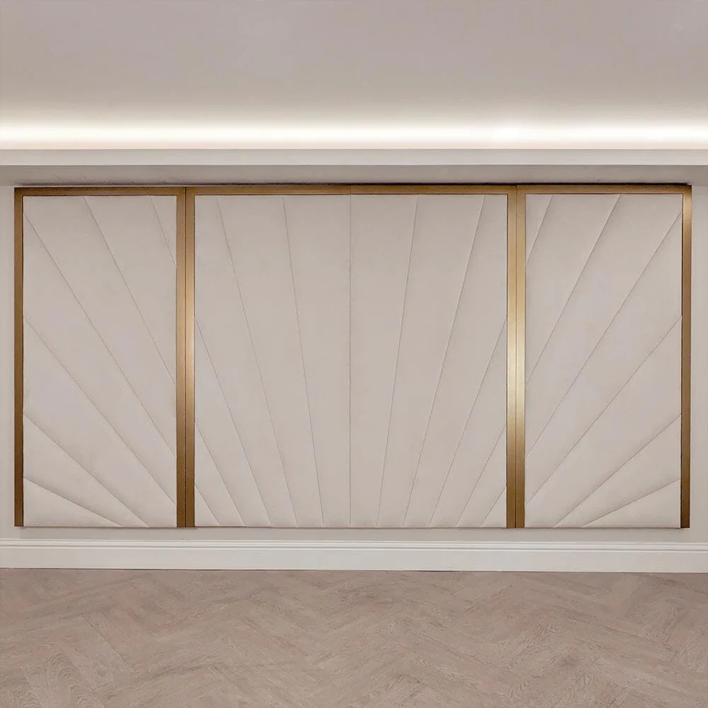 Sunburst Cream Velvet & Gold Luxury Wall Mounted Headboard with Wings - Image 3