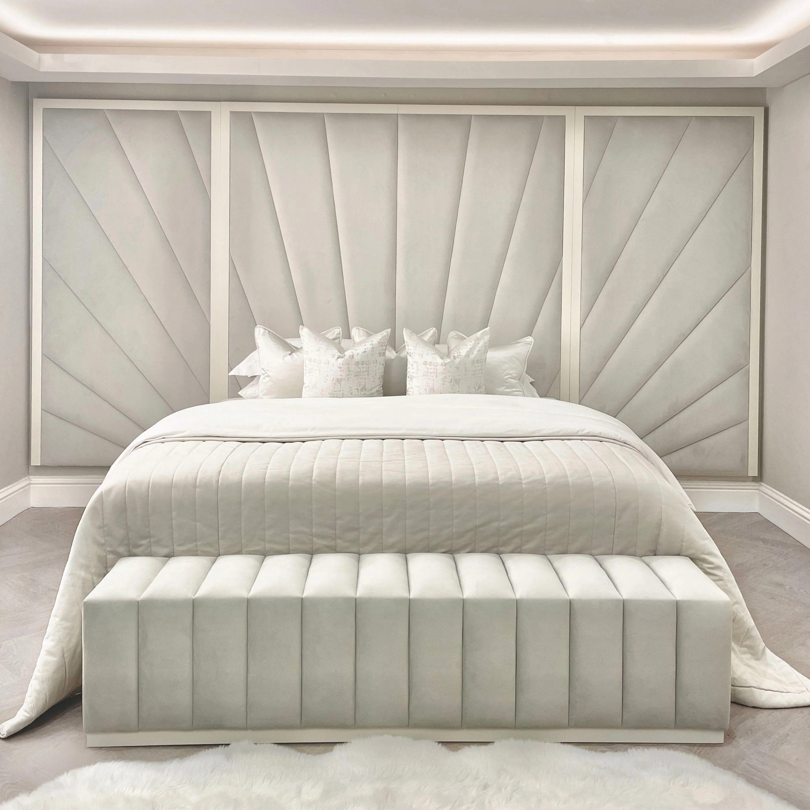 Sunburst Silver Velvet & Oyster Luxury Wall Mounted Headboard with Wings - Image 2