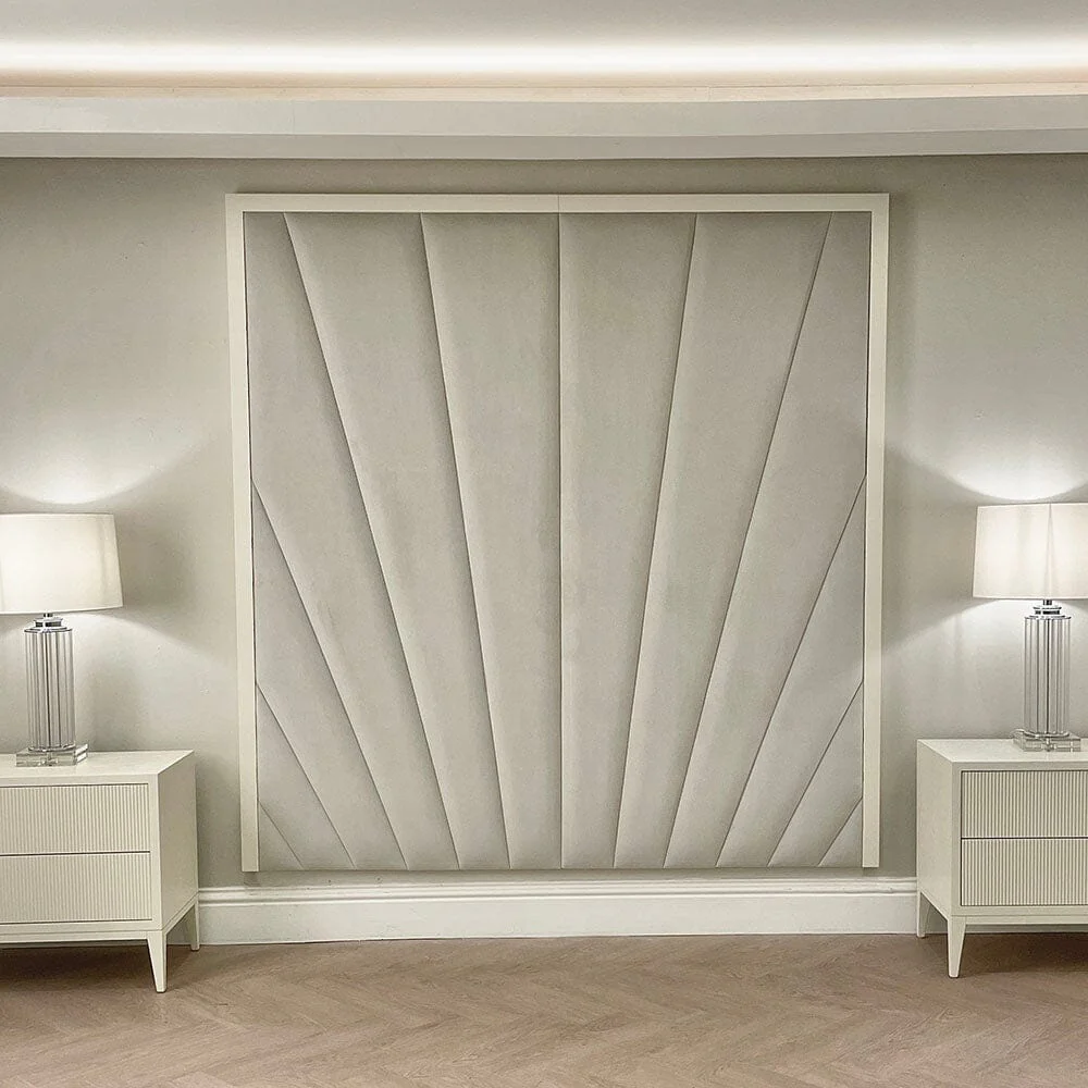 Sunburst Silver Velvet & Oyster Luxury Wall Mounted Headboard - Image 2