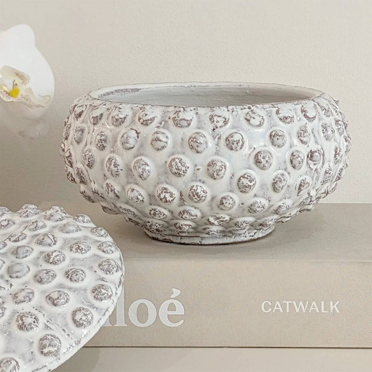 Sylvie White Bobbled Distressed Decorative Jar - Image 2