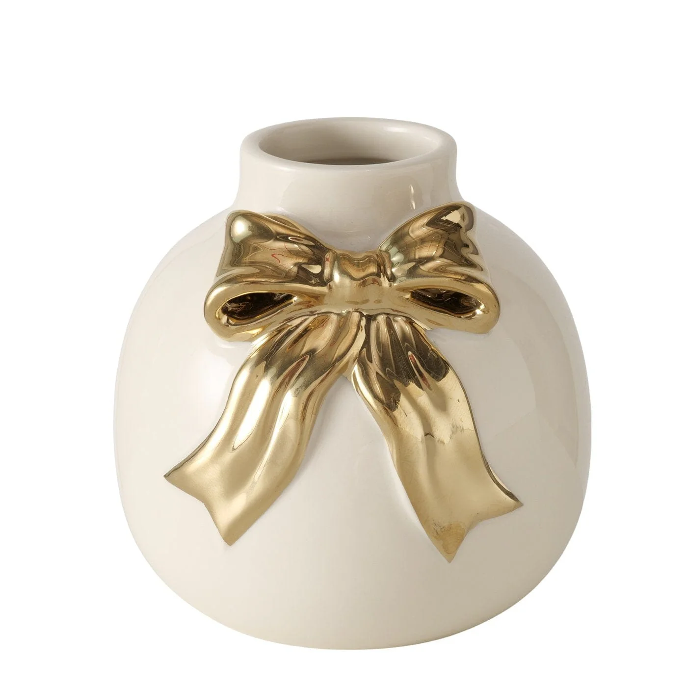 Talia Cream & Gold Decorative Vase with Bow - Image 2