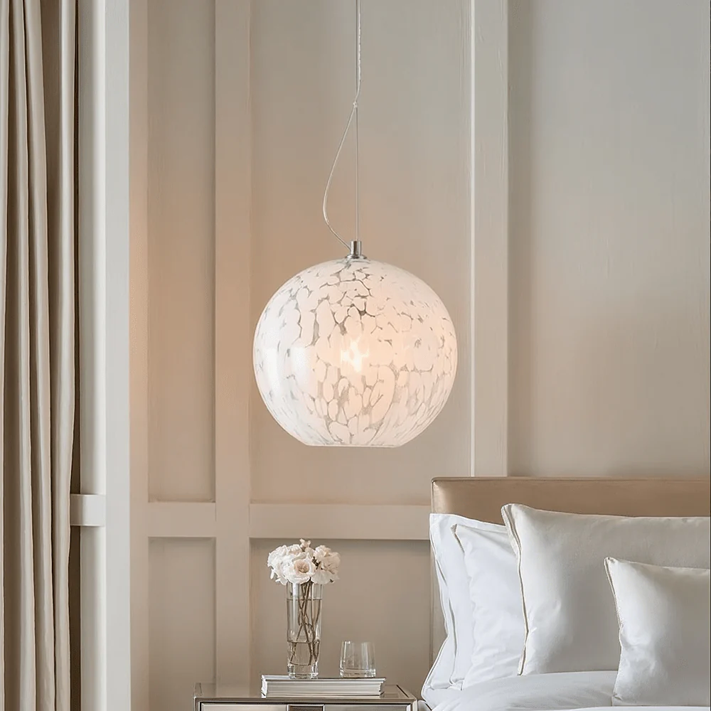 Tamsin Glass White Speckled Pendant Ceiling Light