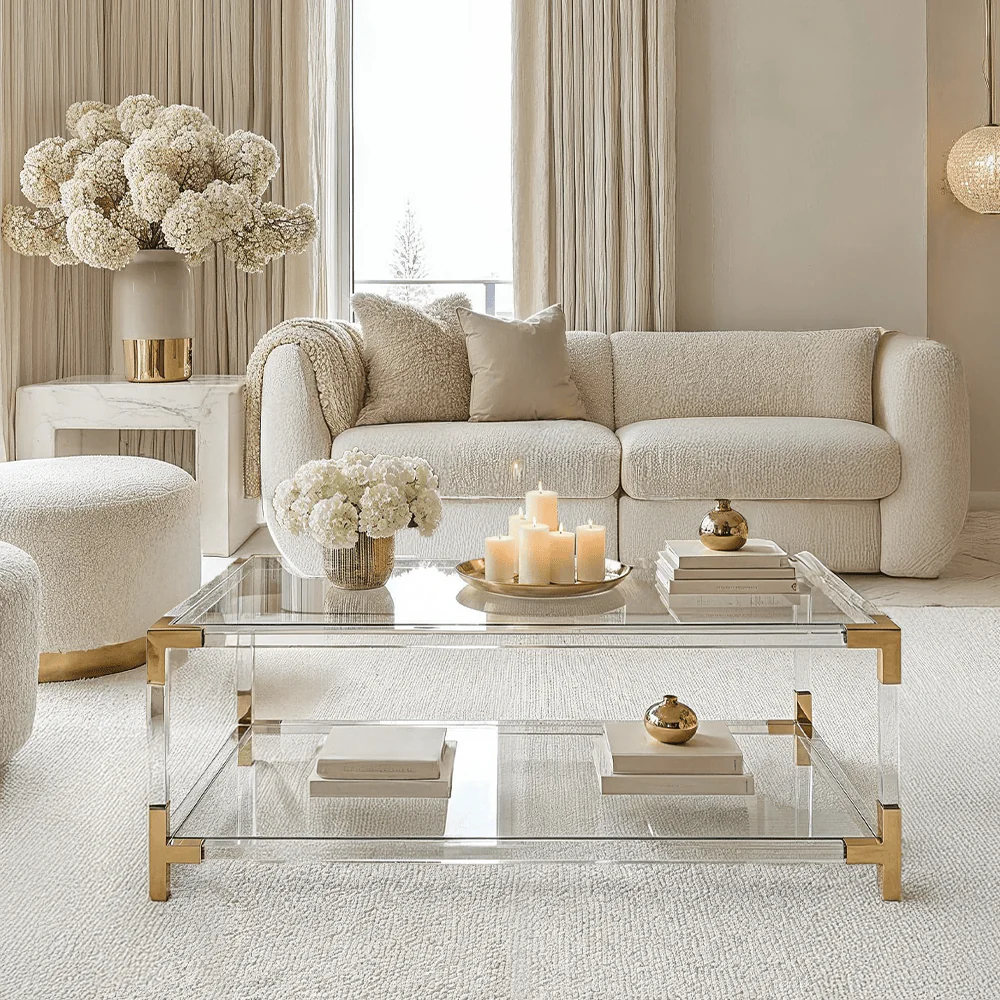Taormina Acrylic Coffee Table with Gold Accents