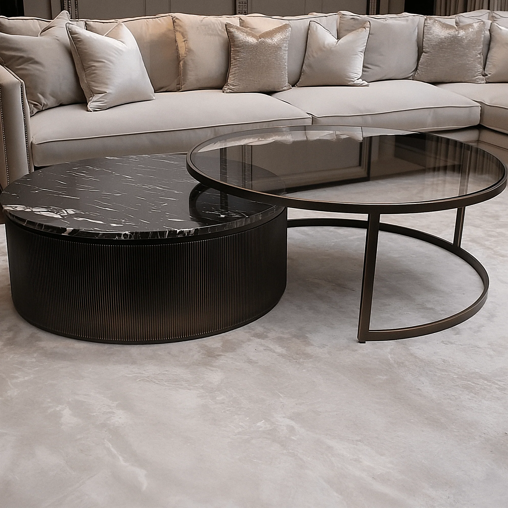 Sovana Deep Bronze Nesting Coffee Tables with Marble and Glass Top