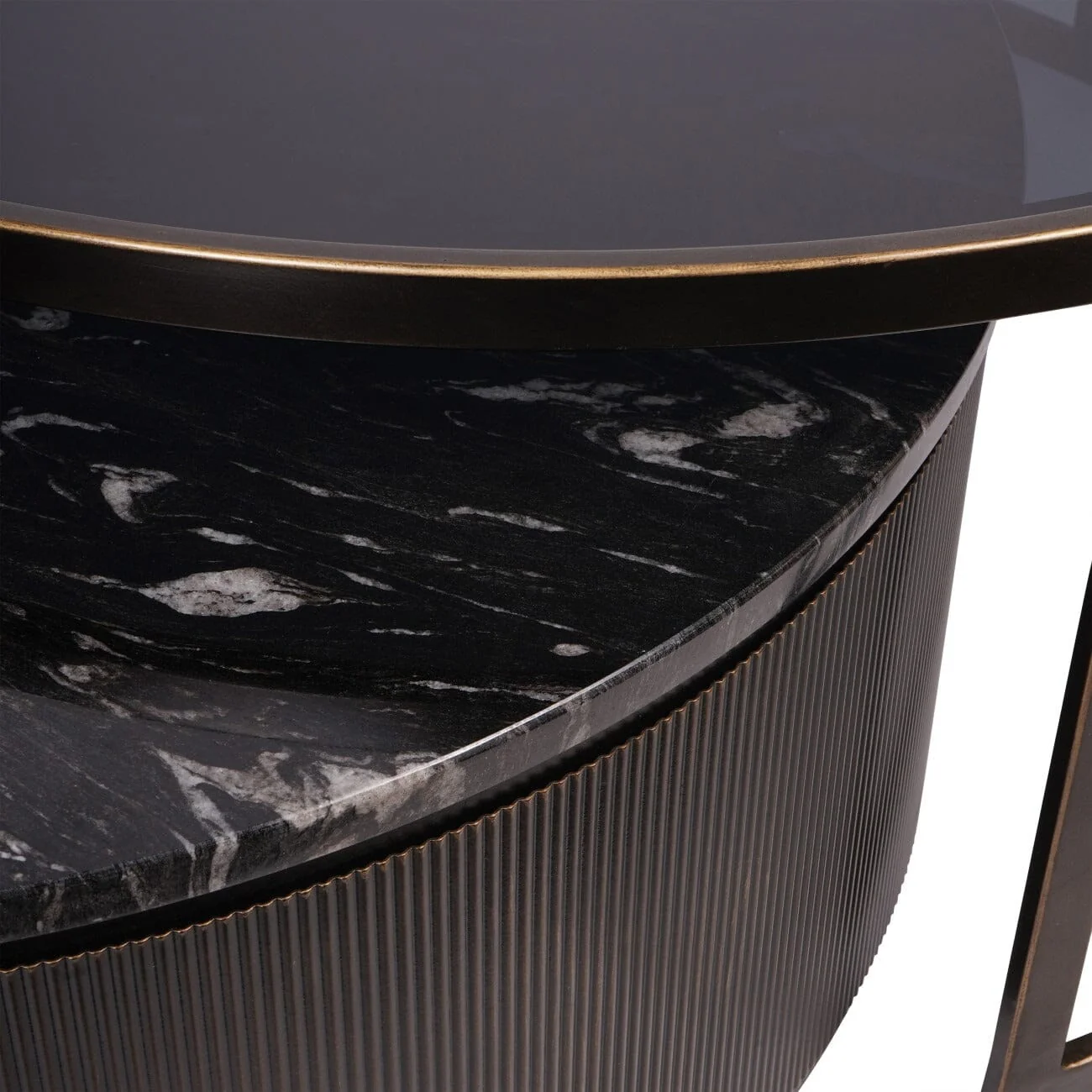 Sovana Deep Bronze Nesting Coffee Tables with Marble and Glass Top - Image 4