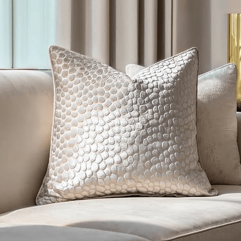Teresina Cream Velvet Printed Cushion- 45x45cm