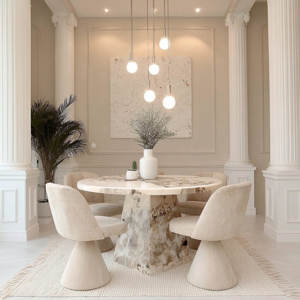 Thea Mocha Marble Round Dining Table