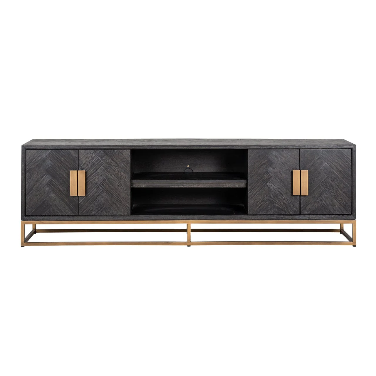 Thessaly Black Chevron Media Unit with Brass Handles - Image 3