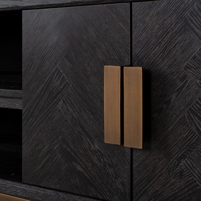 Thessaly Black Chevron Media Unit with Brass Handles - Image 7