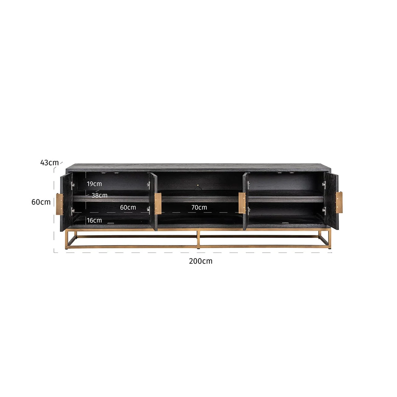 Thessaly Black Chevron Media Unit with Brass Handles - Image 8