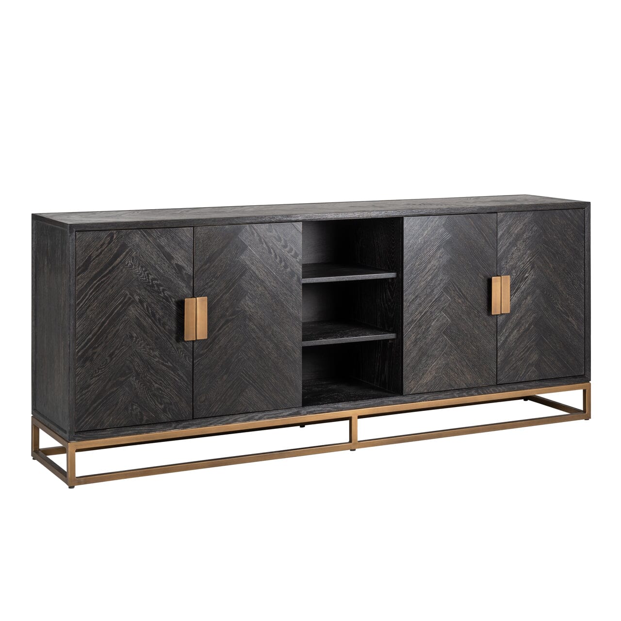 Thessaly Black Chevron Sideboard with Brass Handles - Image 2
