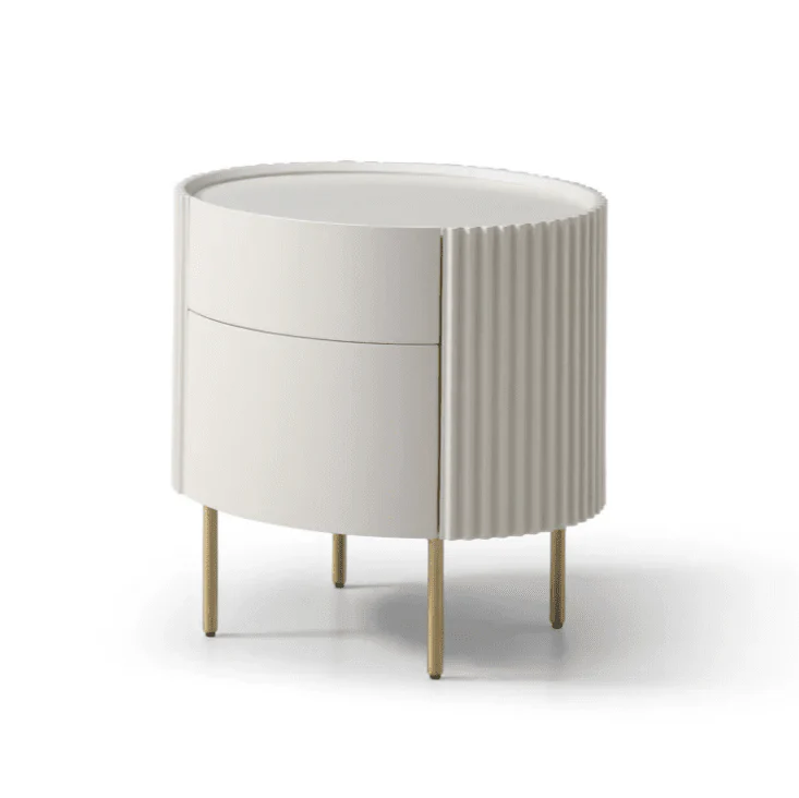 Tia Ribbed Rounded Beige 2 Drawer Bedside Table with Gold Legs - Image 3
