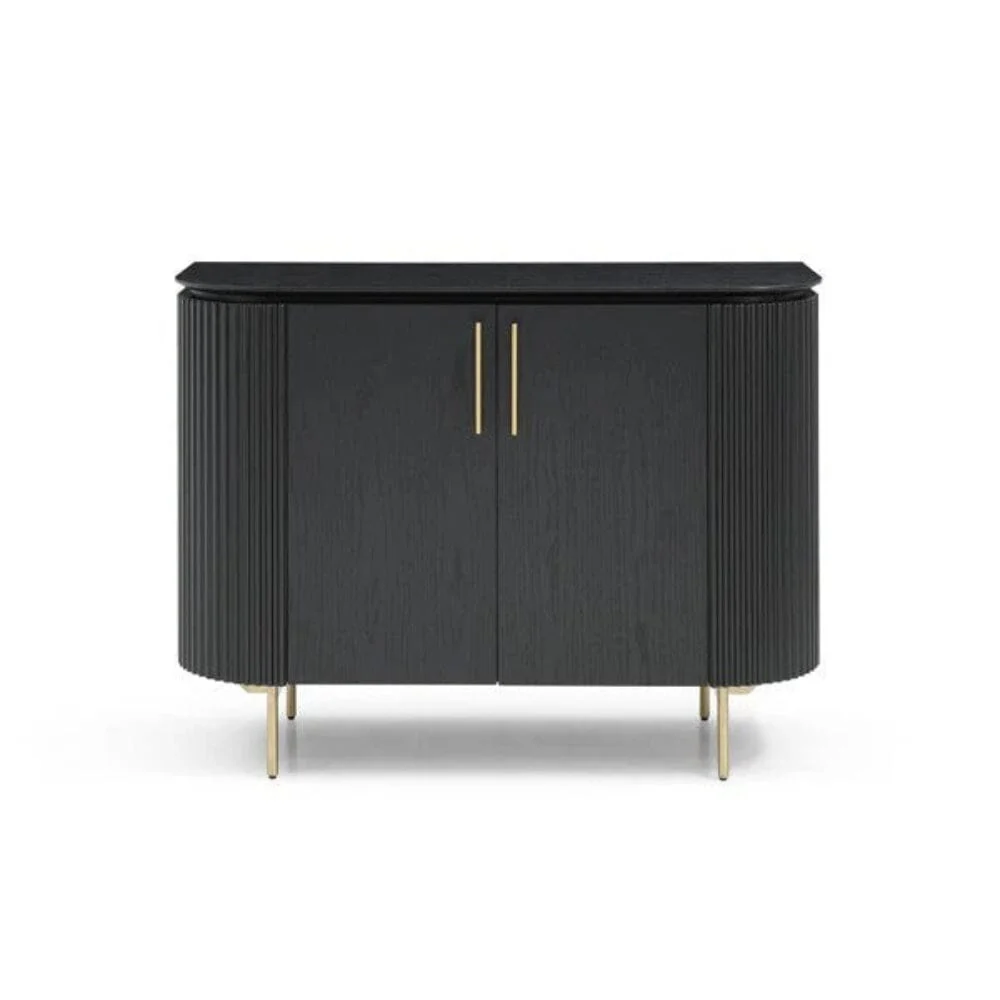 Tia Ribbed Rounded Black 2 Door Sideboard with Gold Legs - Image 3