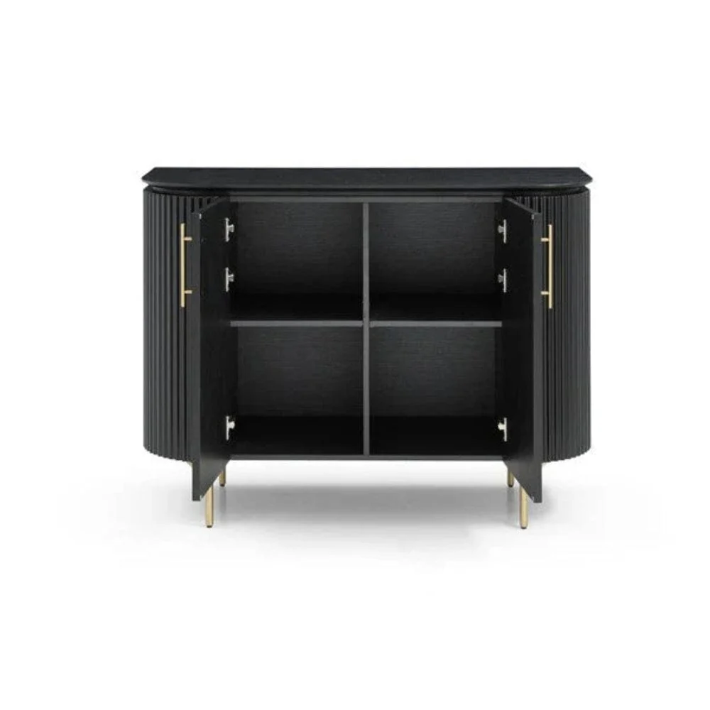 Tia Ribbed Rounded Black 2 Door Sideboard with Gold Legs - Image 4