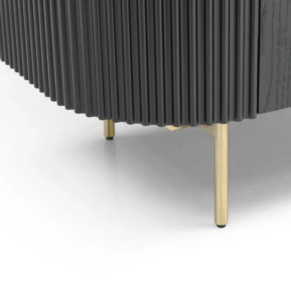 Tia Ribbed Rounded Black 2 Door Sideboard with Gold Legs - Image 5