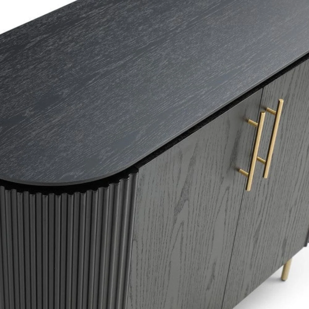 Tia Ribbed Rounded Black 2 Door Sideboard with Gold Legs - Image 6
