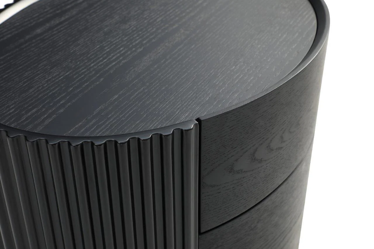 Tia Ribbed Rounded Black 2 Drawer Bedside Table with Gold Legs - Image 3
