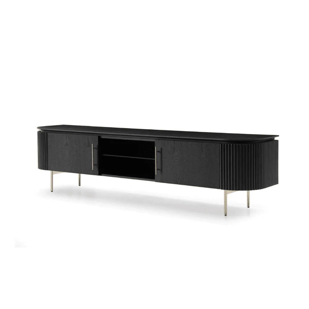 Tia Ribbed Rounded Black Media Unit with Gold Legs - Image 2