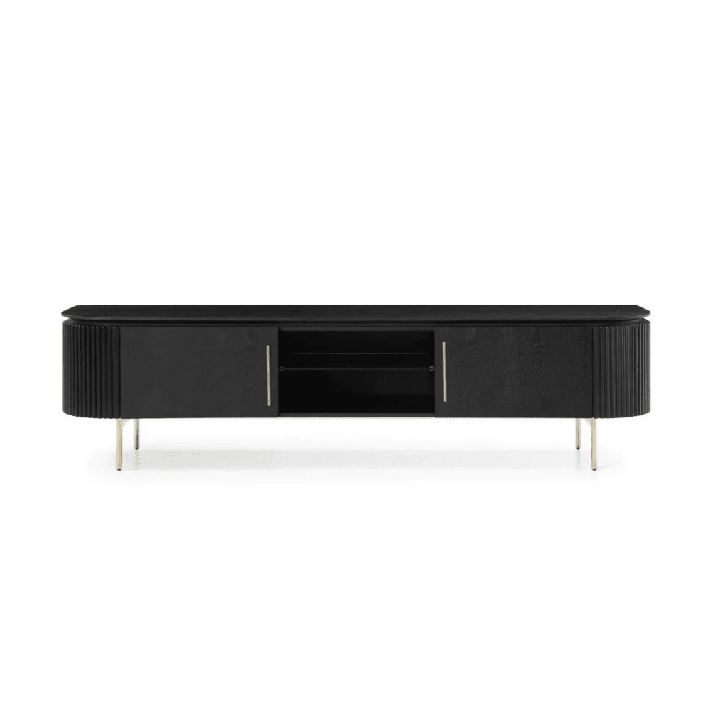 Tia Ribbed Rounded Black Media Unit with Gold Legs - Image 3