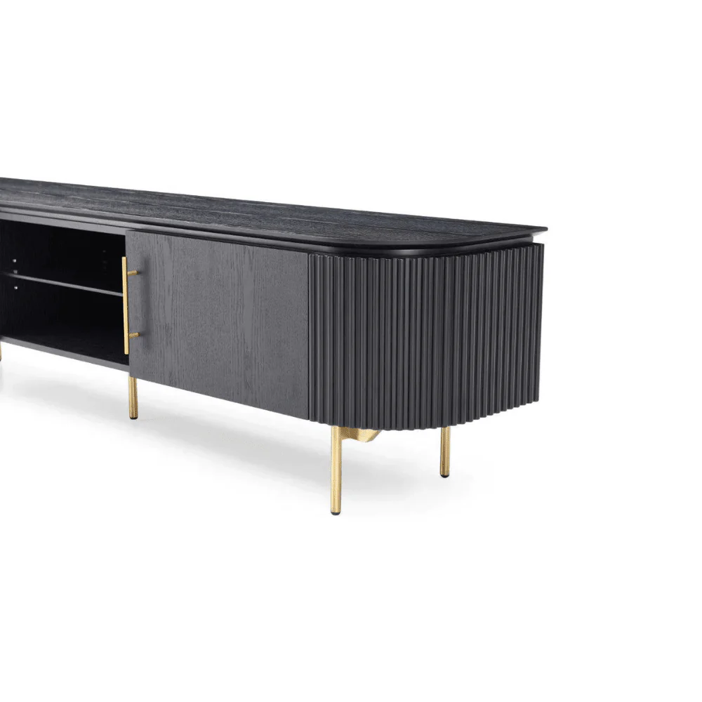 Tia Ribbed Rounded Black Media Unit with Gold Legs - Image 5