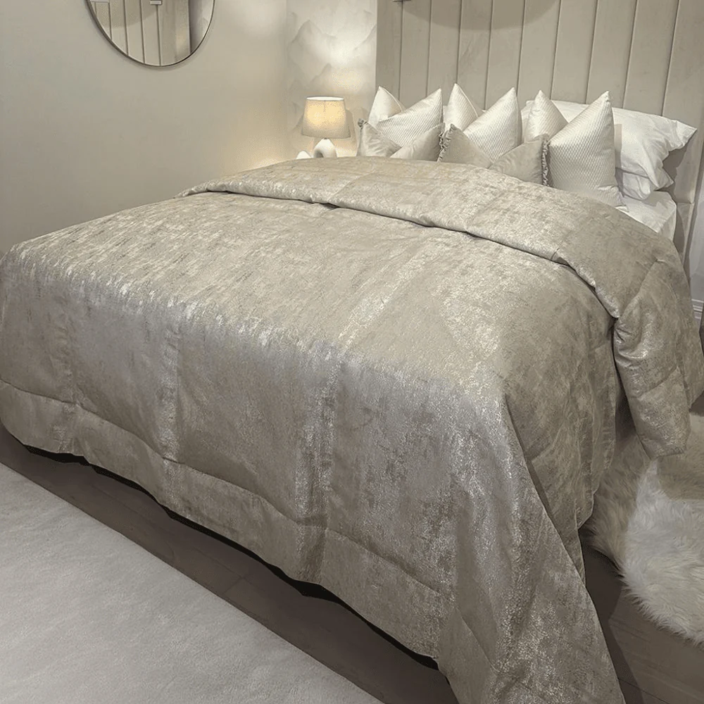 Tiana Cream & Gold Abstract Print Bedspread