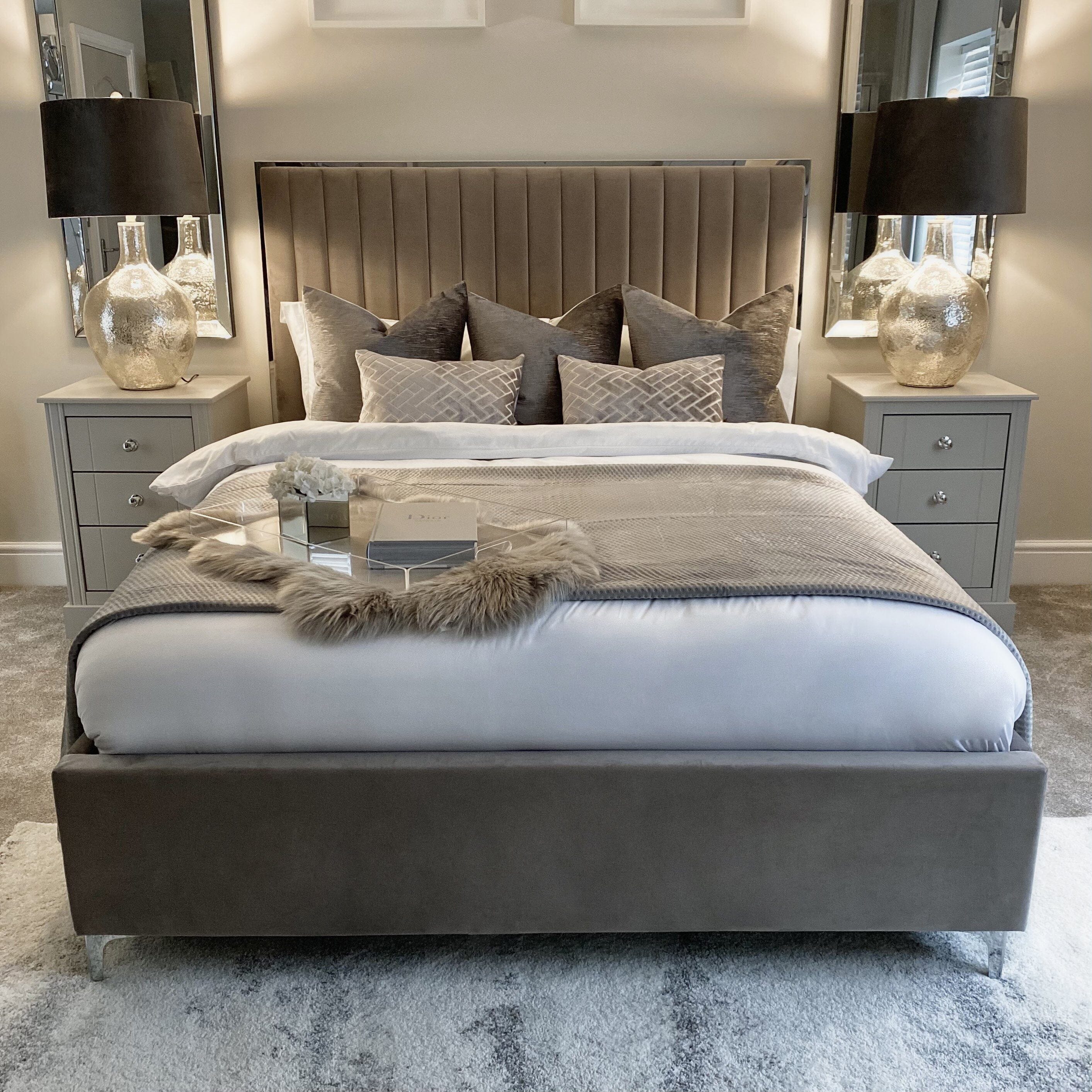 Tiffany Mink Velvet Bed with Silver Frame - Image 3