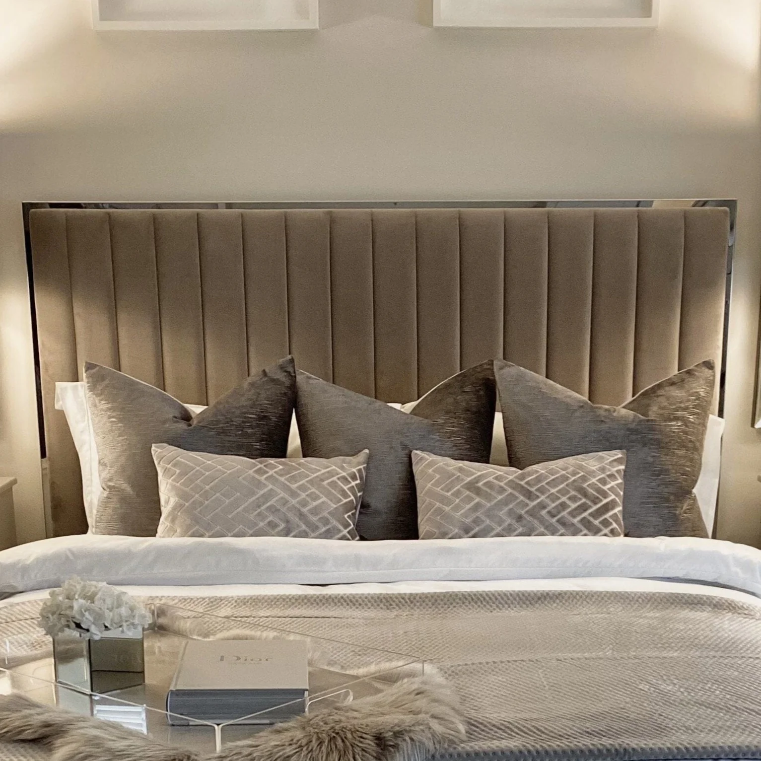 Tiffany Mink Velvet Bed with Silver Frame - Image 4
