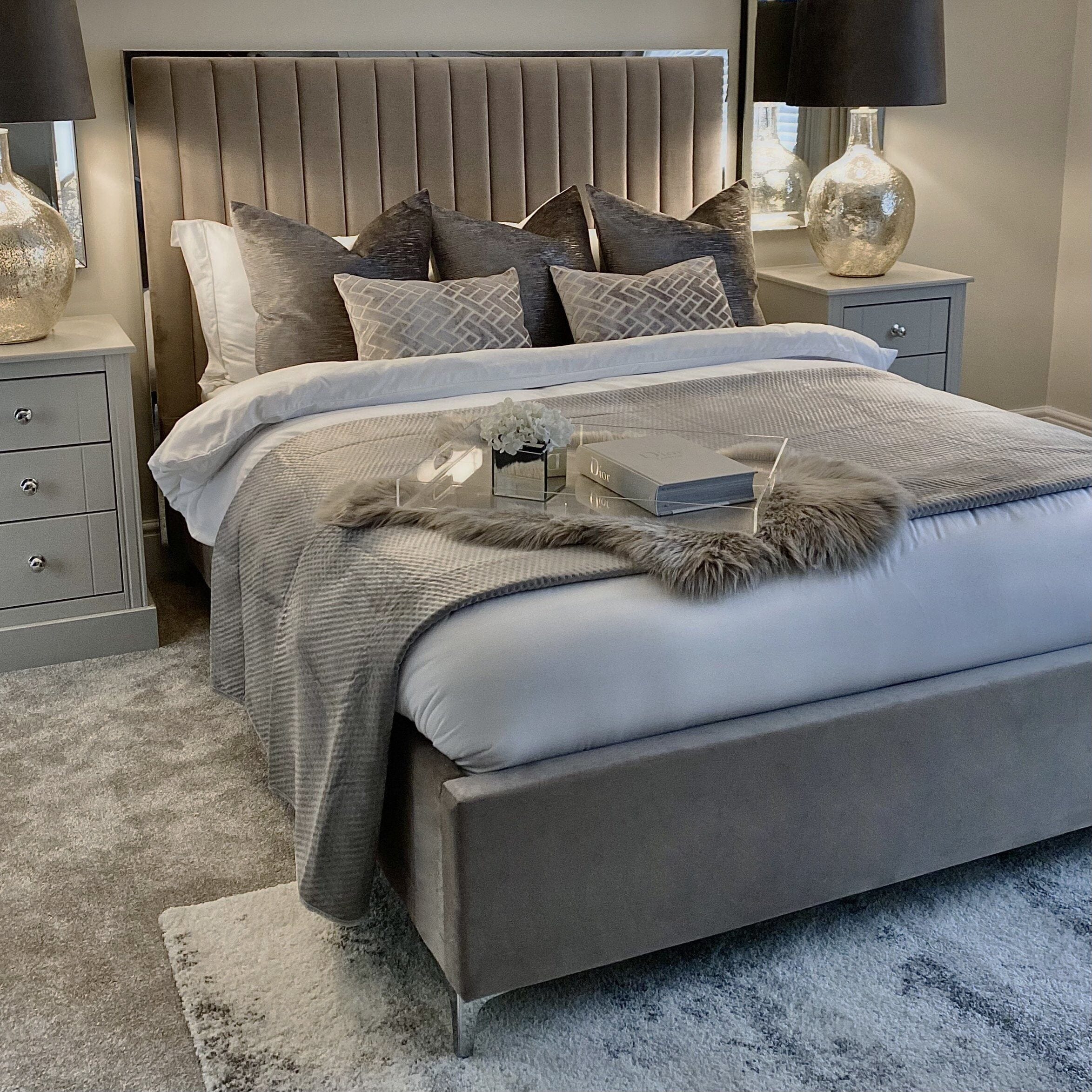 Tiffany Mink Velvet Bed with Silver Frame - Image 5