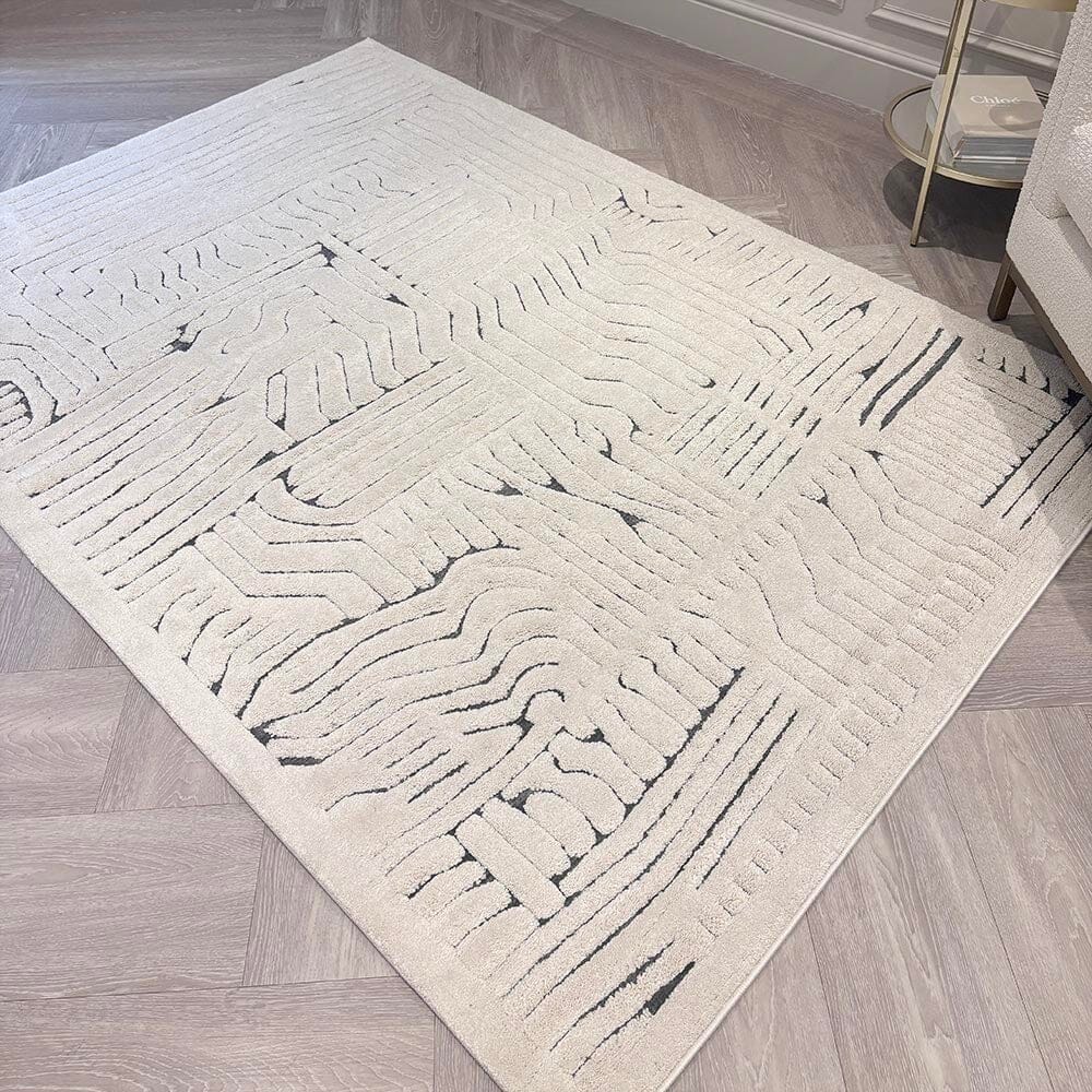 Toronto Cream & Black Abstract Patterned Rug - Image 3