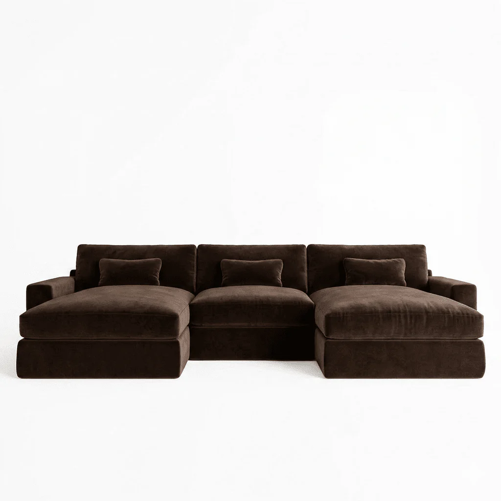 Tribeca Chocolate Brown Velvet Large U Shape Sofa - Image 2