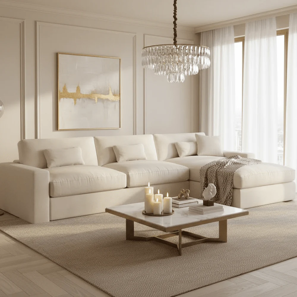 Tribeca Cream Velvet Large Right Hand Facing Chaise End Sofa - Image 2