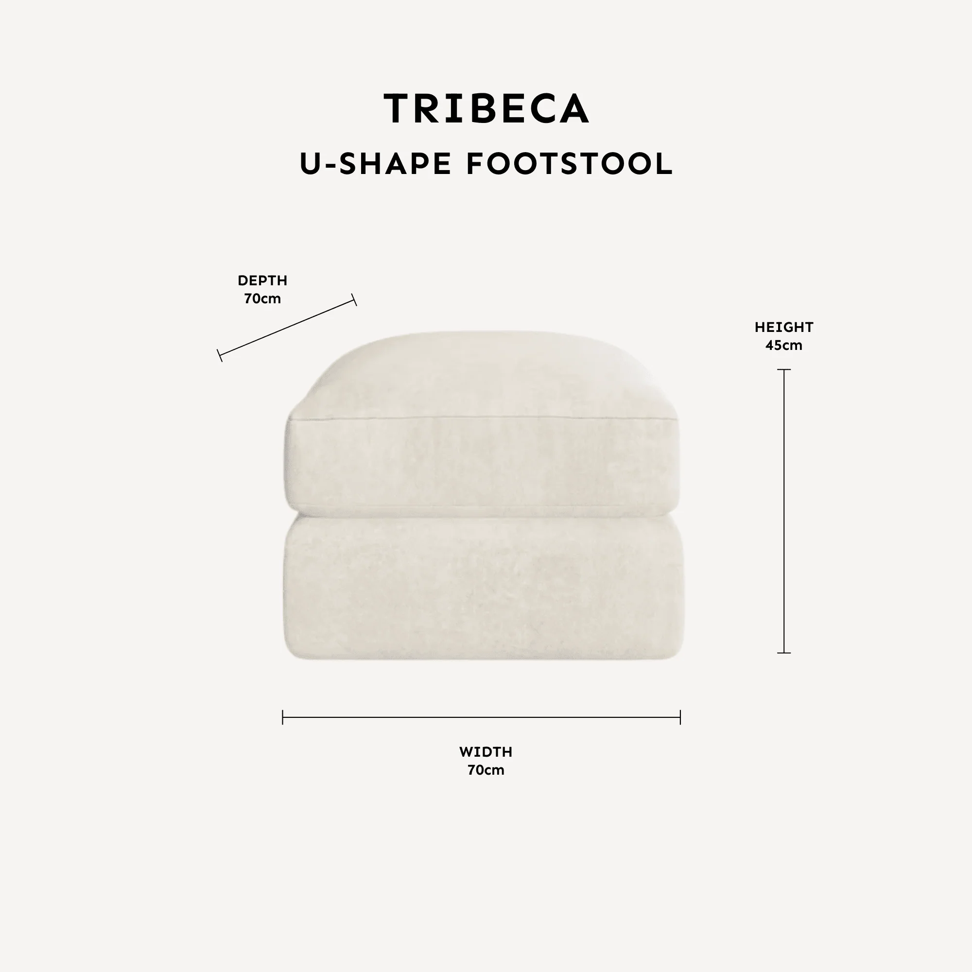 Tribeca Cream Velvet Large U Shape Footstool - Image 3