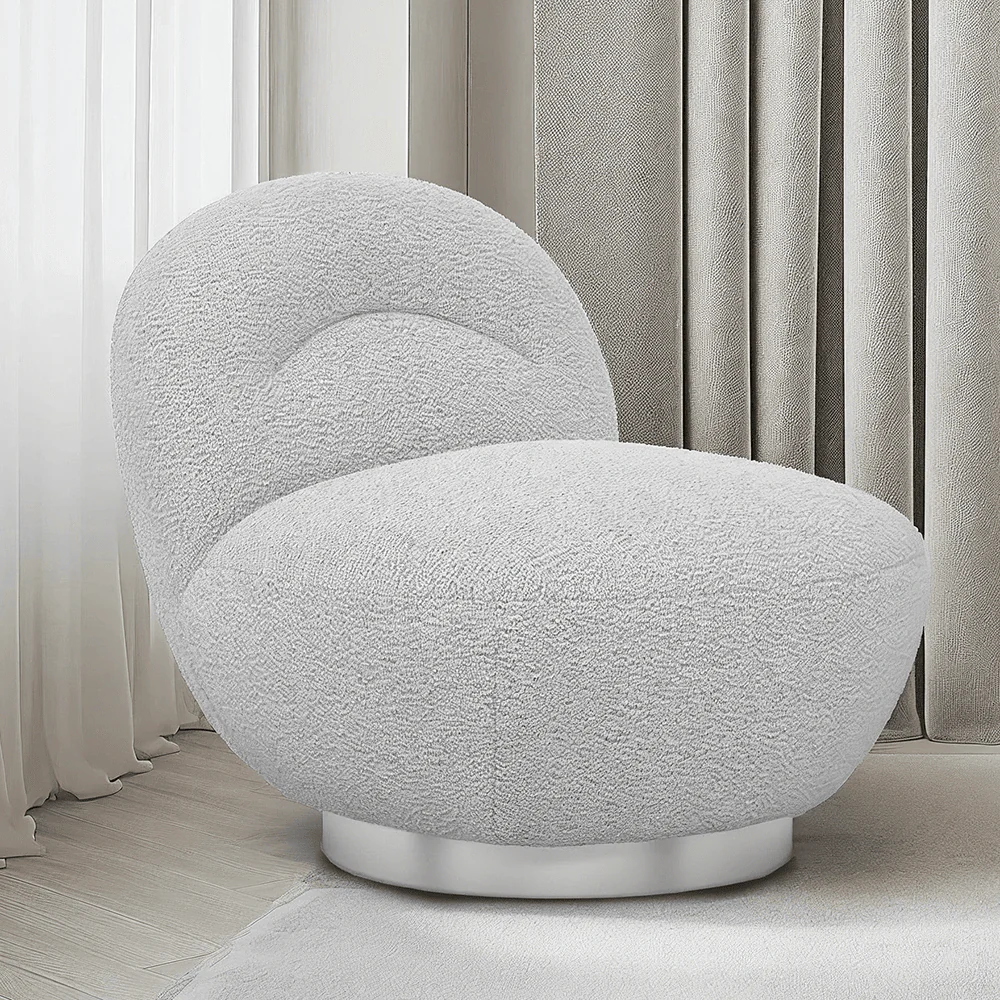 Tula Grey Upholstered Boucle Accent Chair with Silver Base