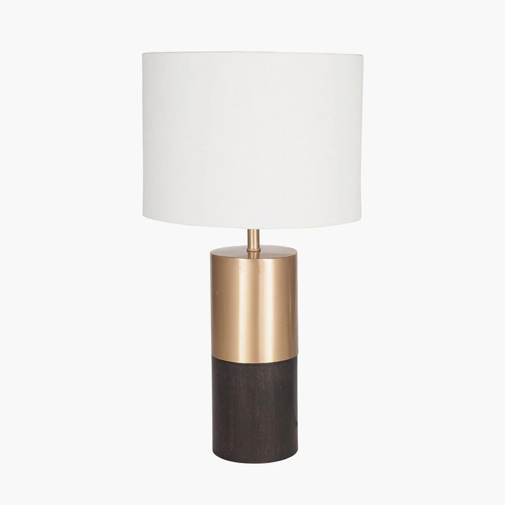 Turi Dark Wood & Gold Metal Table Lamp with White Shade - Image 2