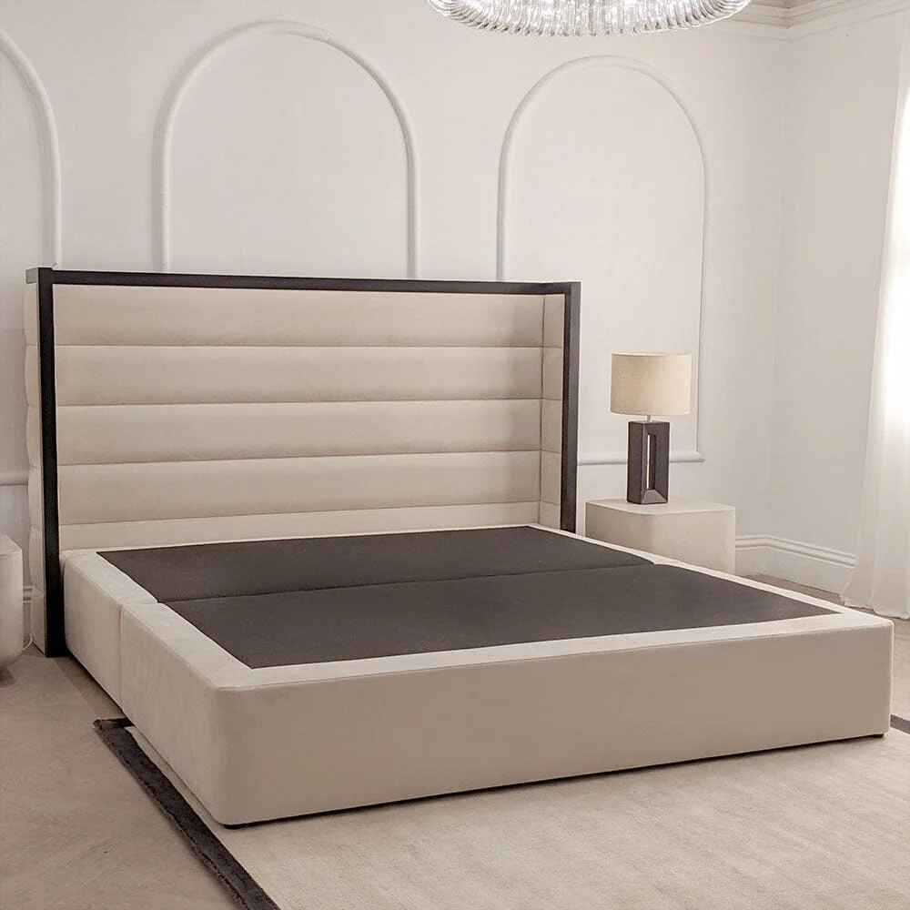 Valencia Cream & Black Premium Channelled Winged Bed - Image 4