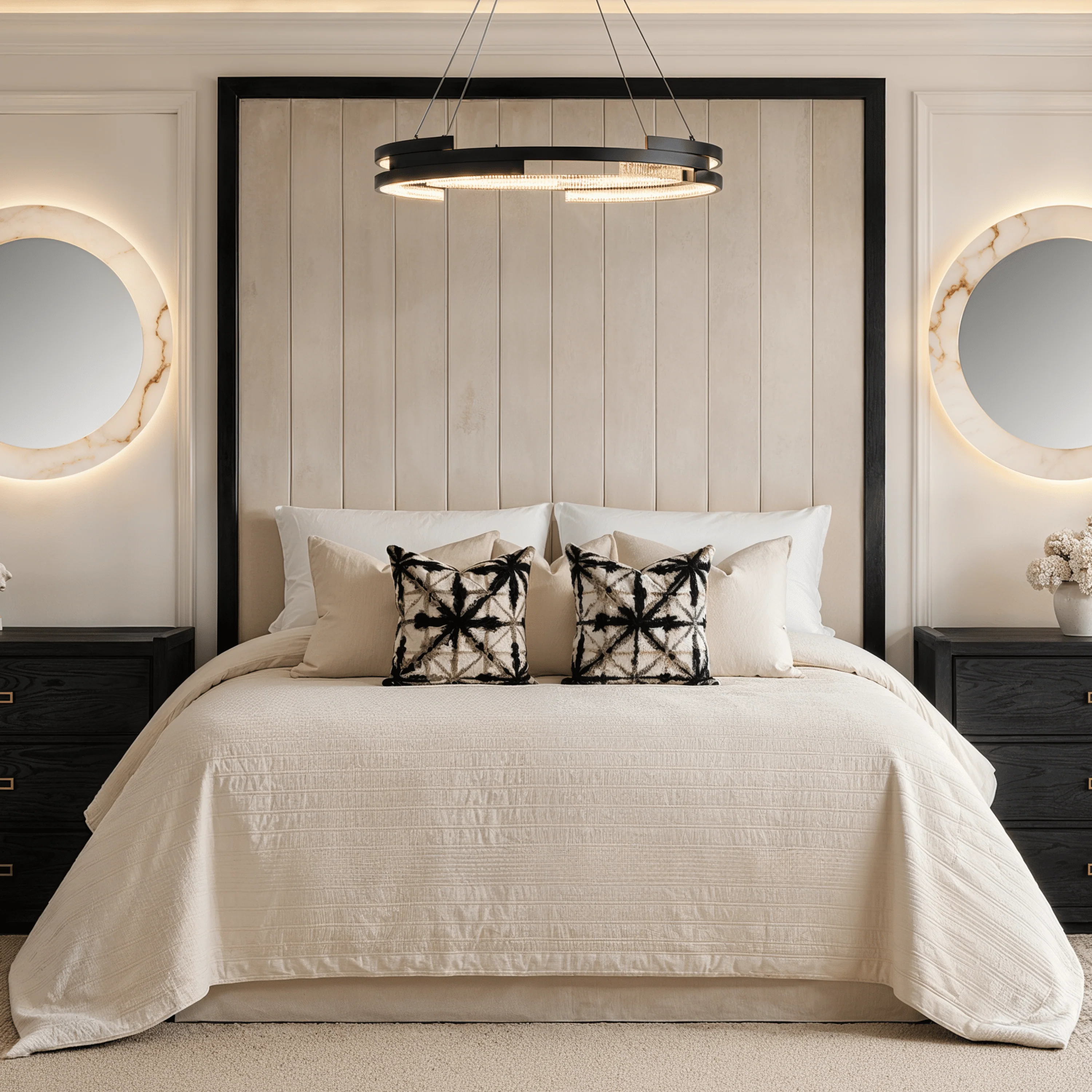 Valentina Praline & Black Channelled Headboard