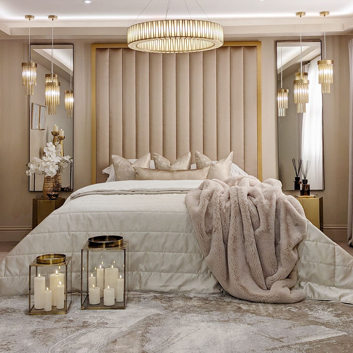 Valentina Serena Hazel Satin & Gold Luxury Channelled Headboard - Image 2