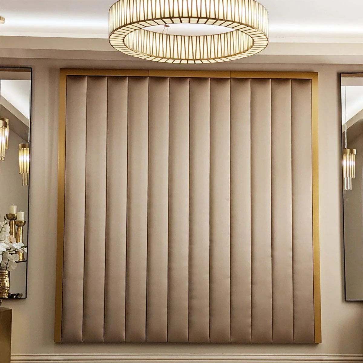 Valentina Serena Hazel Satin & Gold Luxury Channelled Headboard - Image 3